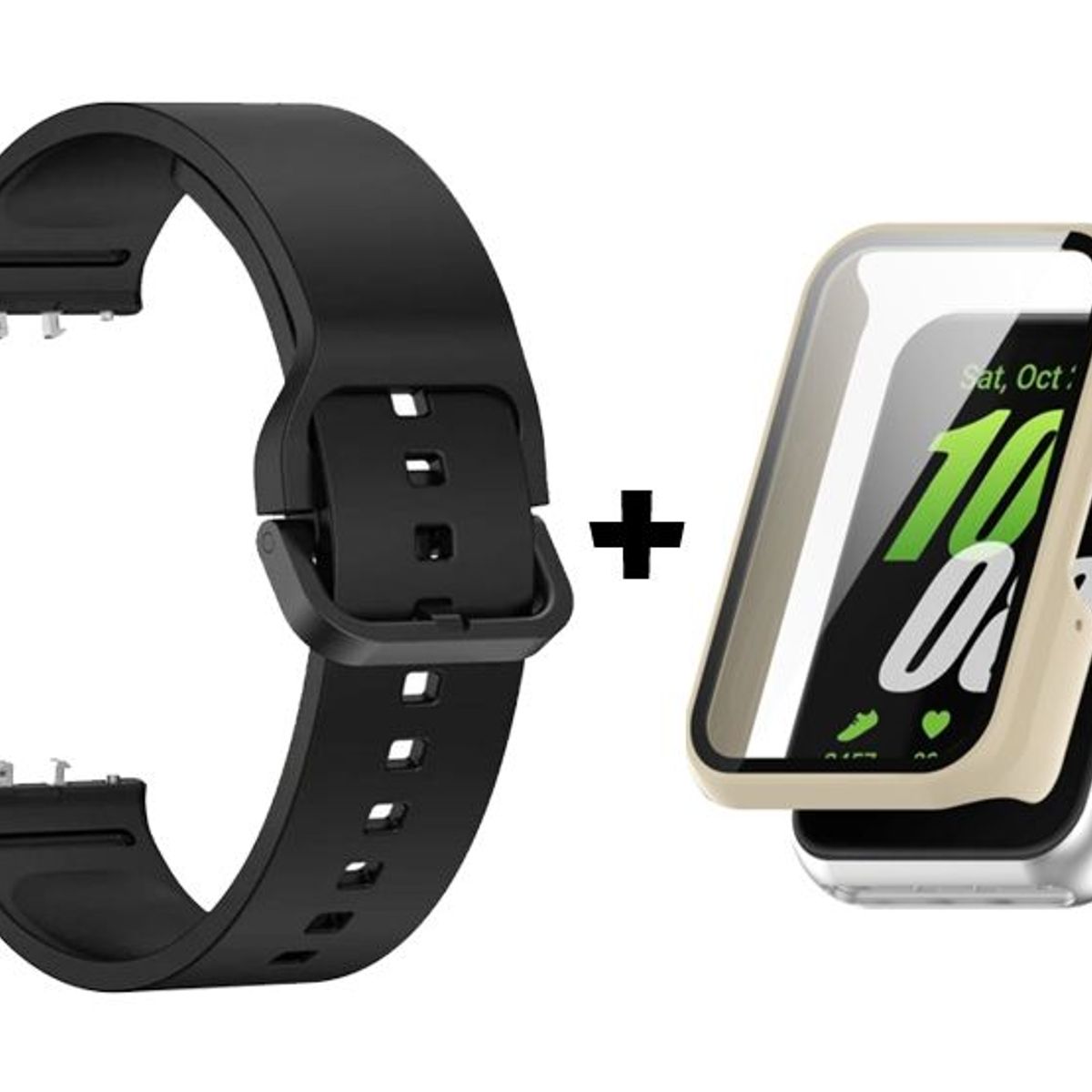 GENERICO - Correa De Silicona Negro + Case Bumper Beige para Samsung Galaxy Fit 3