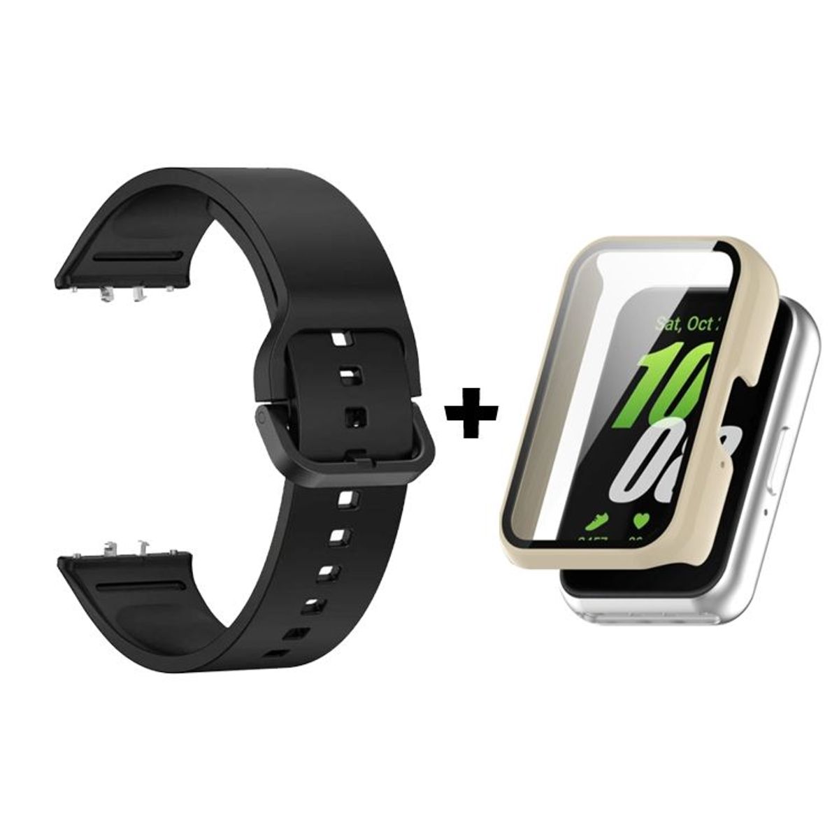 GENERICO - Correa De Silicona Negro + Case Bumper Beige para Samsung Galaxy Fit 3