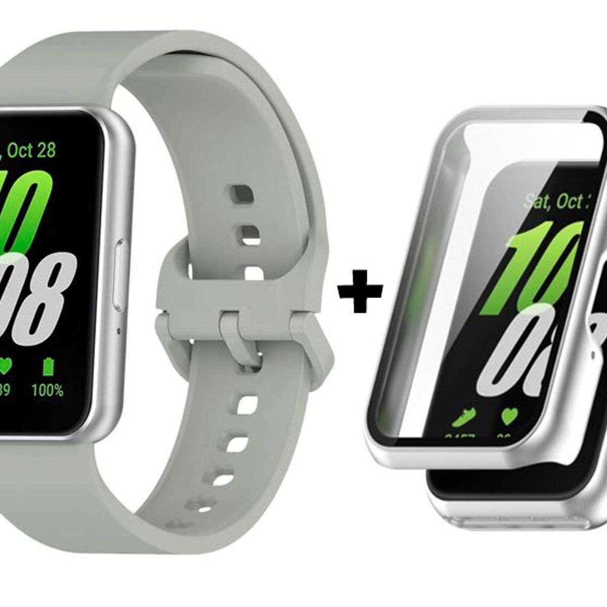 GENERICO - Correa De Silicona Gris + Case Bumper Plata para Samsung Galaxy Fit 3