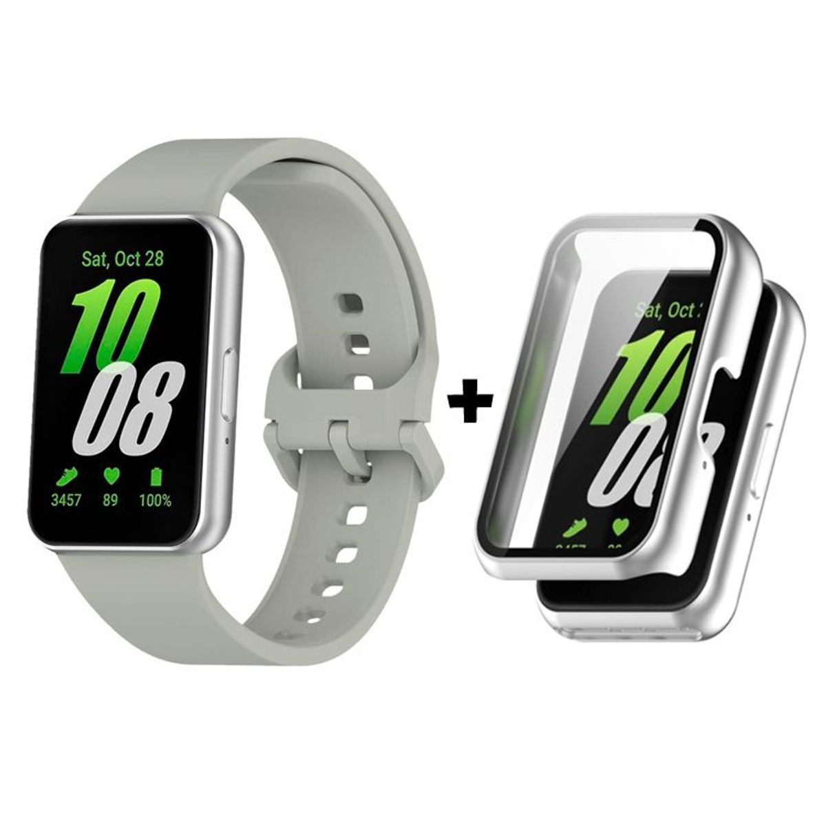 GENERICO - Correa De Silicona Gris + Case Bumper Plata para Samsung Galaxy Fit 3