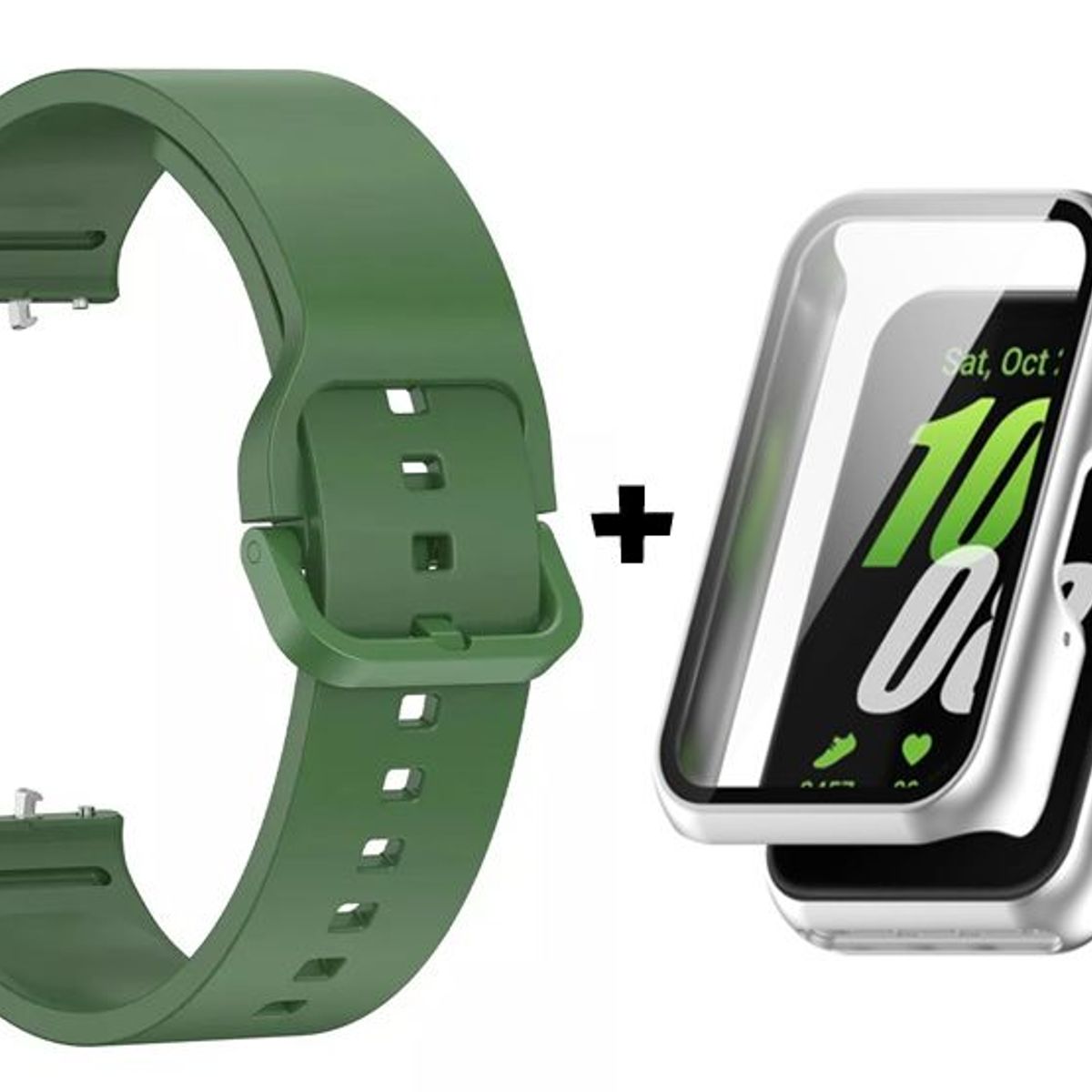 GENERICO - Correa De Silicona Verde + Case Bumper Plata para Samsung Galaxy Fit 3
