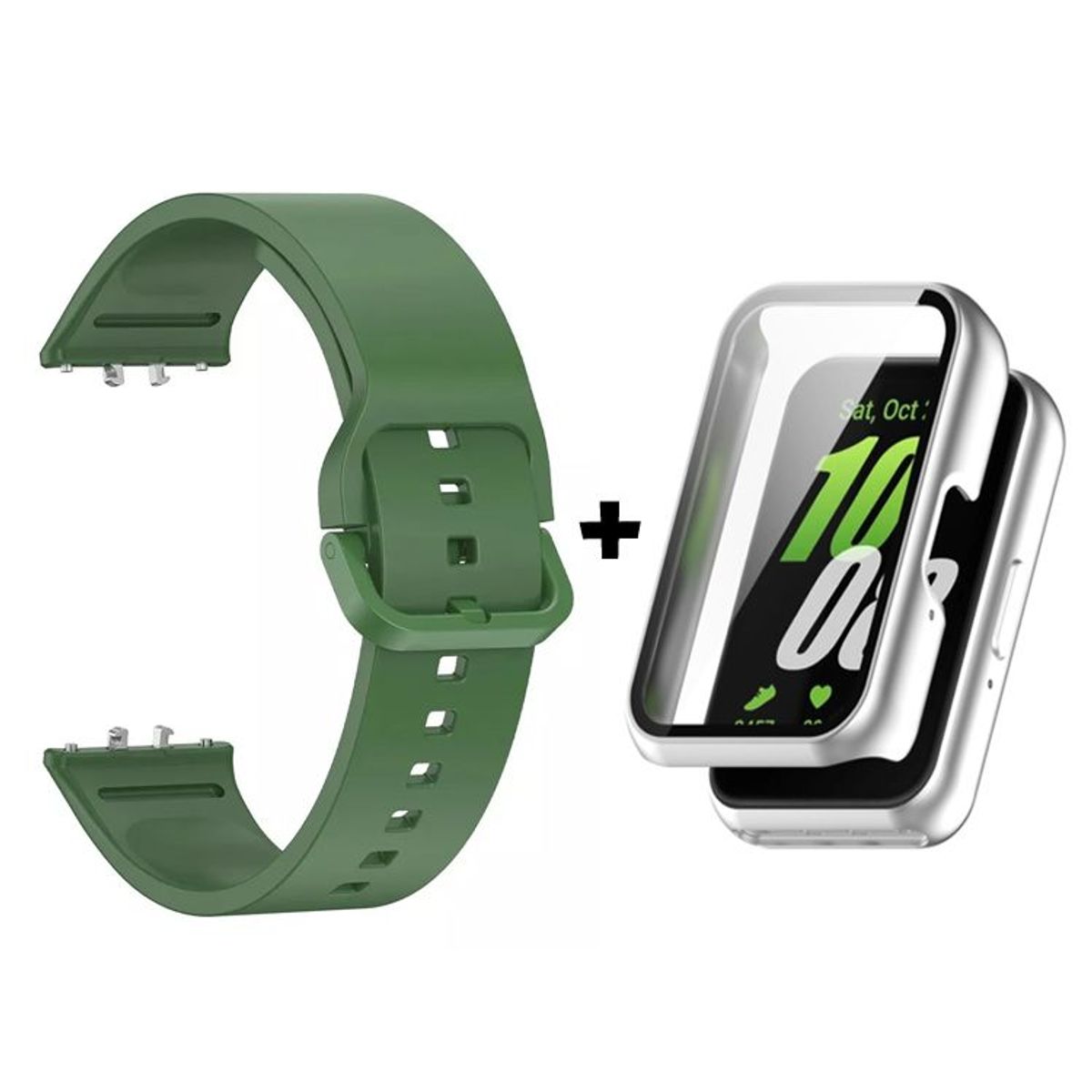 GENERICO - Correa De Silicona Verde + Case Bumper Plata para Samsung Galaxy Fit 3