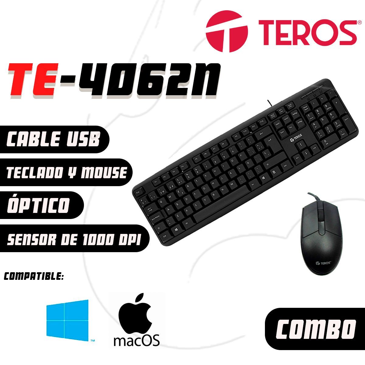 TEROS - Kit Teclado Y Mouse Teros Te4062n Cableado Usb