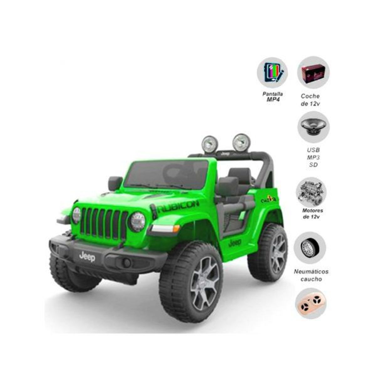 JEEP - Carro a Batería JEEP «RUBICON» GREEN PANTALLA MP4