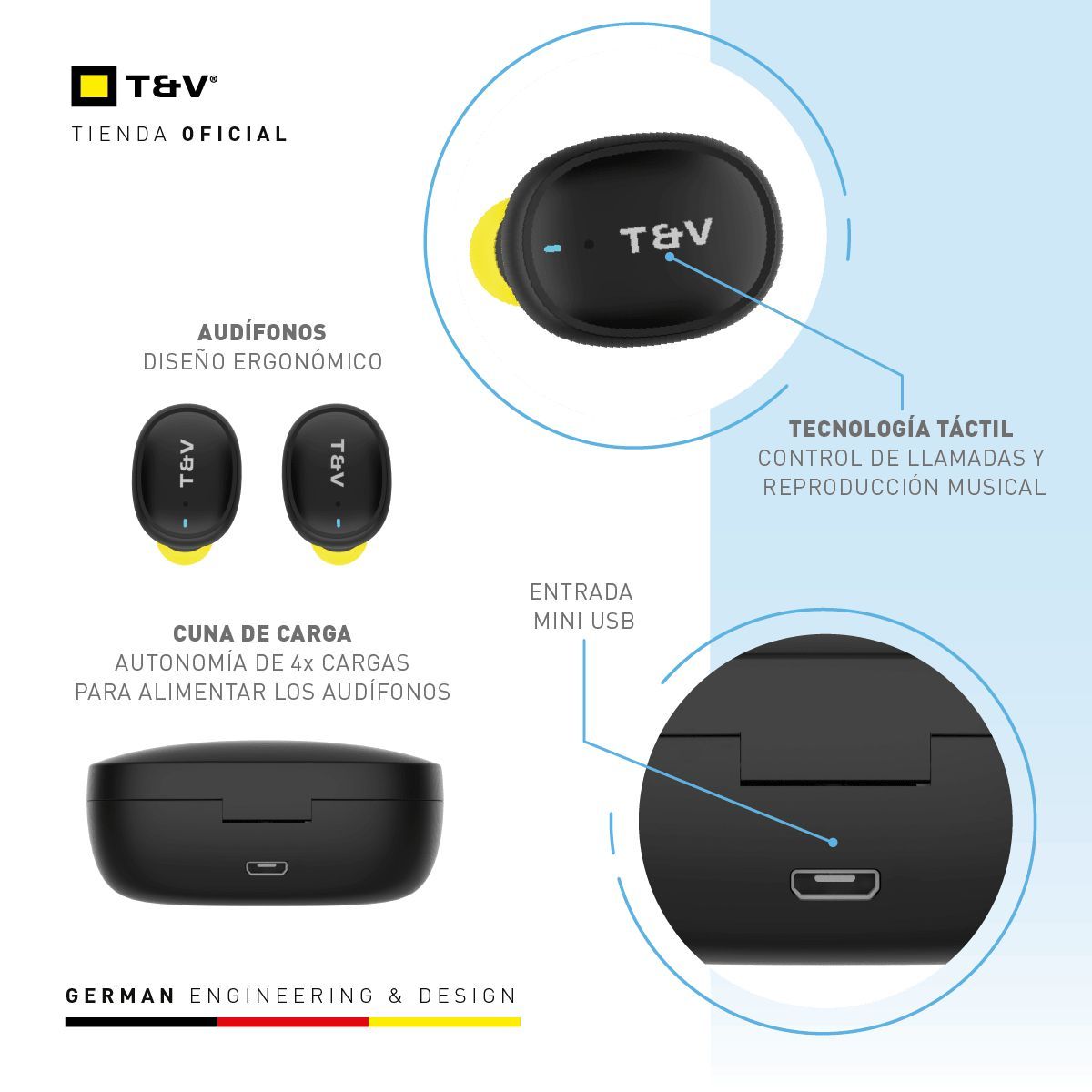 THONET AND VANDER - Audifono Bluetooth Inalambrico Bohne Topp Tws Tactil Deporte