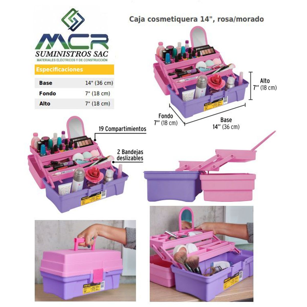 PRETUL - caja para cosmeticos y maquillaje de 14 pulgadas (36cm)