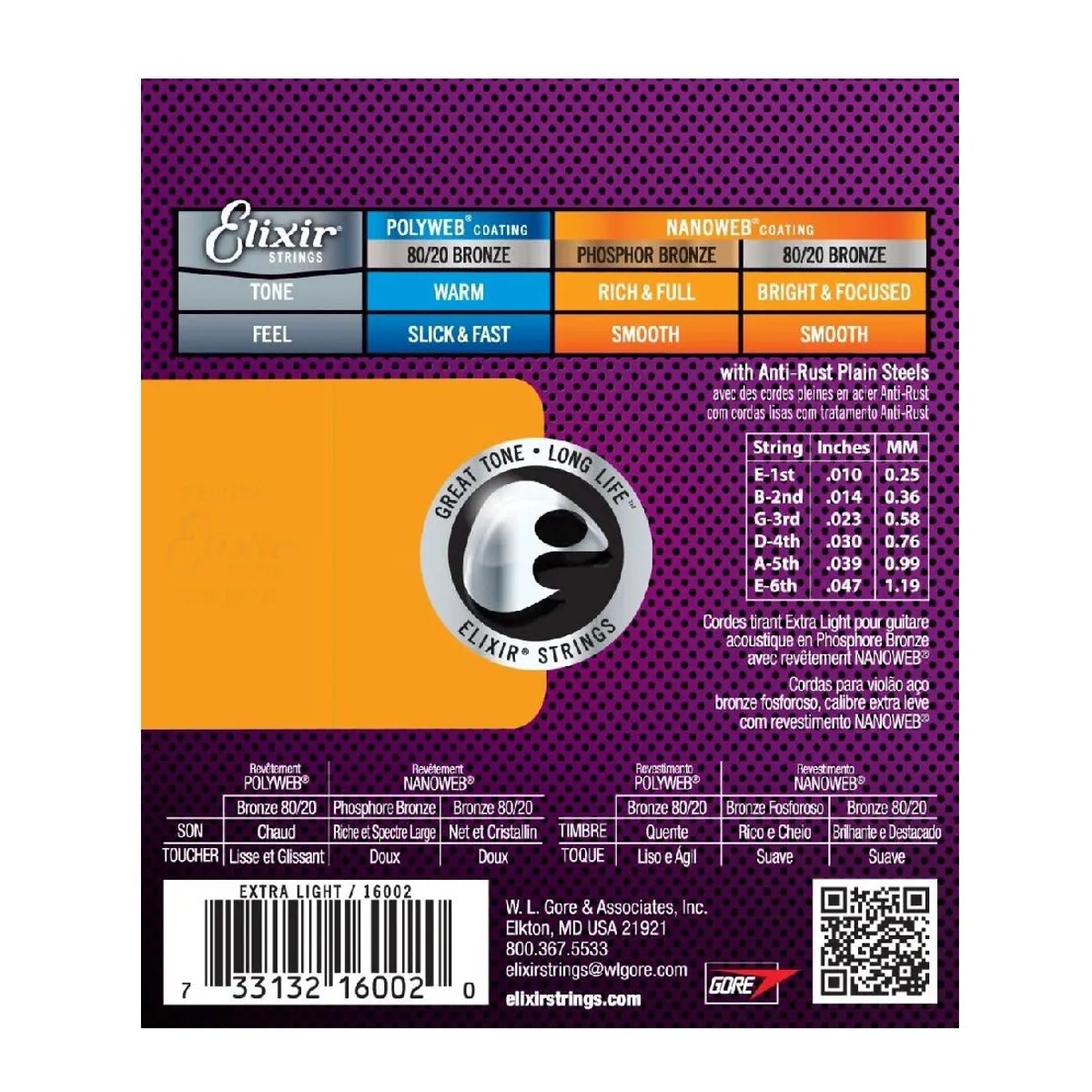 ELIXIR - Cuerdas Elixir Calibre 10 Nanoweb Guitarra Acustica 16002