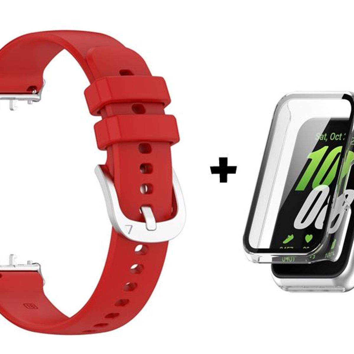 GENERICO - Correa De Silicona Rojo + Case Bumper Clear para Samsung Galaxy Fit 3