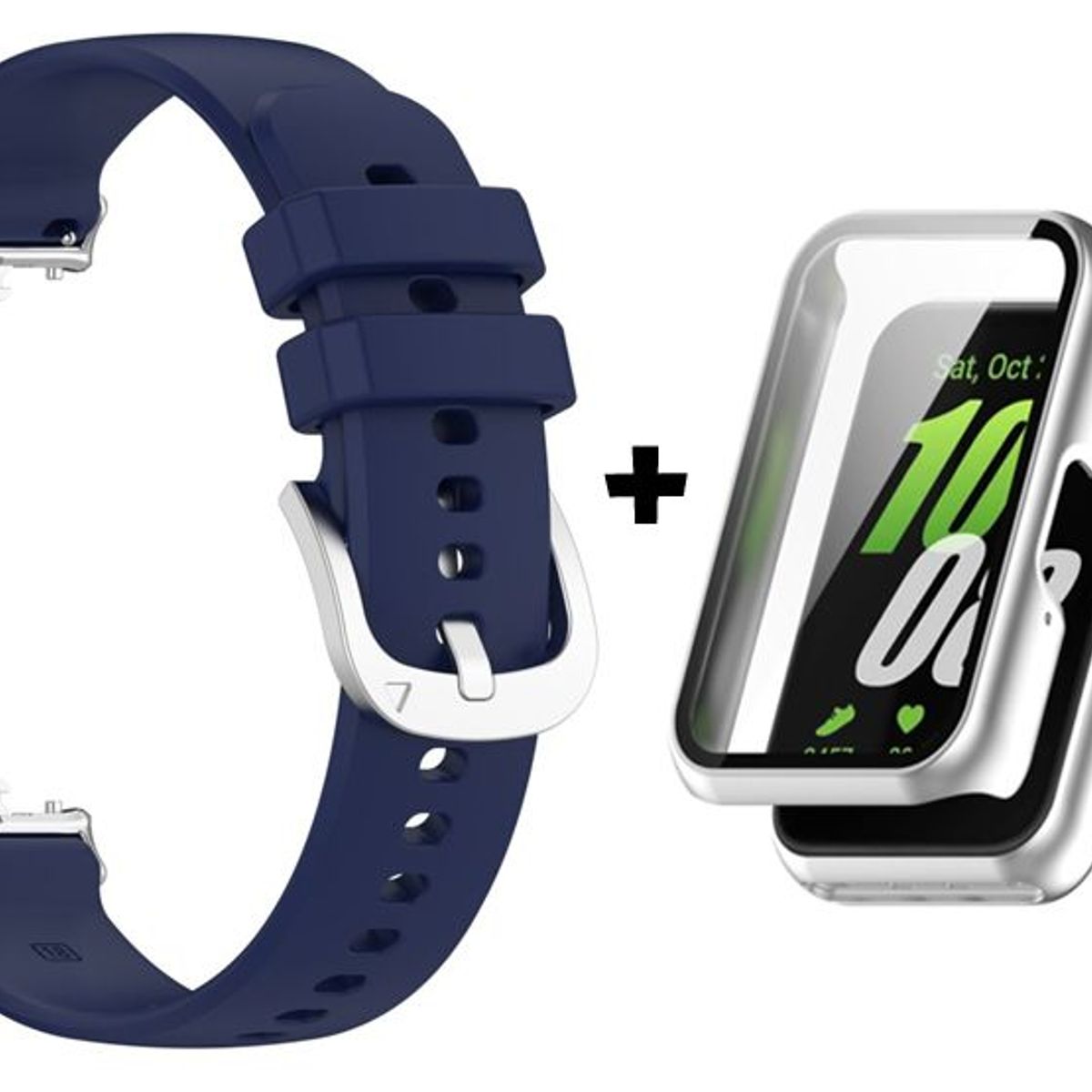 GENERICO - Correa Silicona Azul + Case Bumper Plata para Samsung Galaxy Fit 3