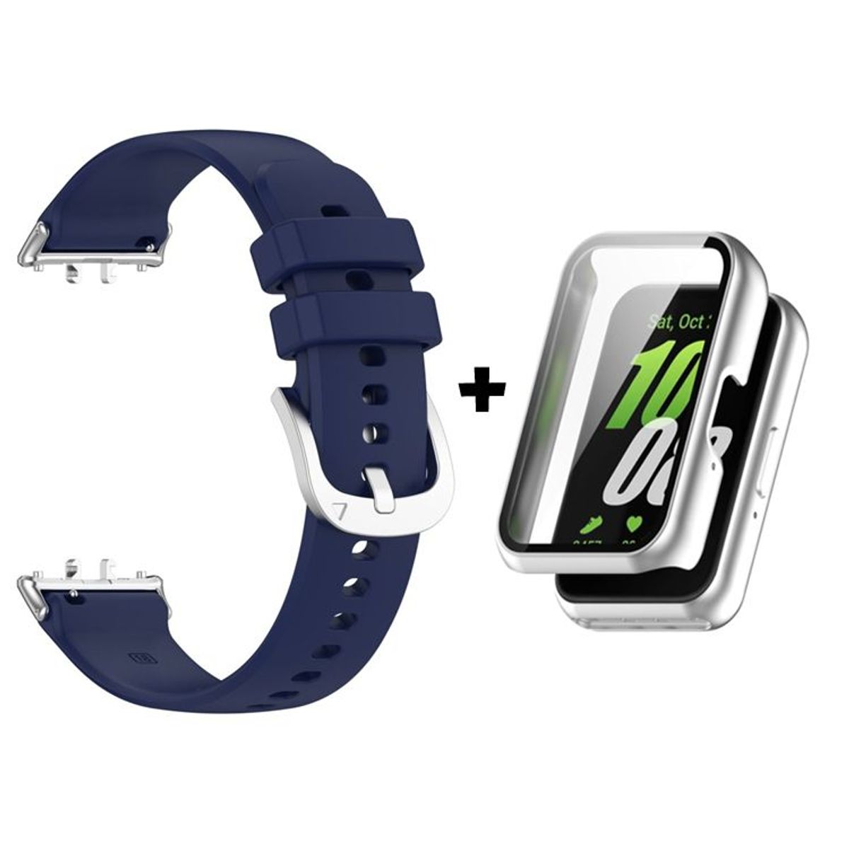 GENERICO - Correa Silicona Azul + Case Bumper Plata para Samsung Galaxy Fit 3
