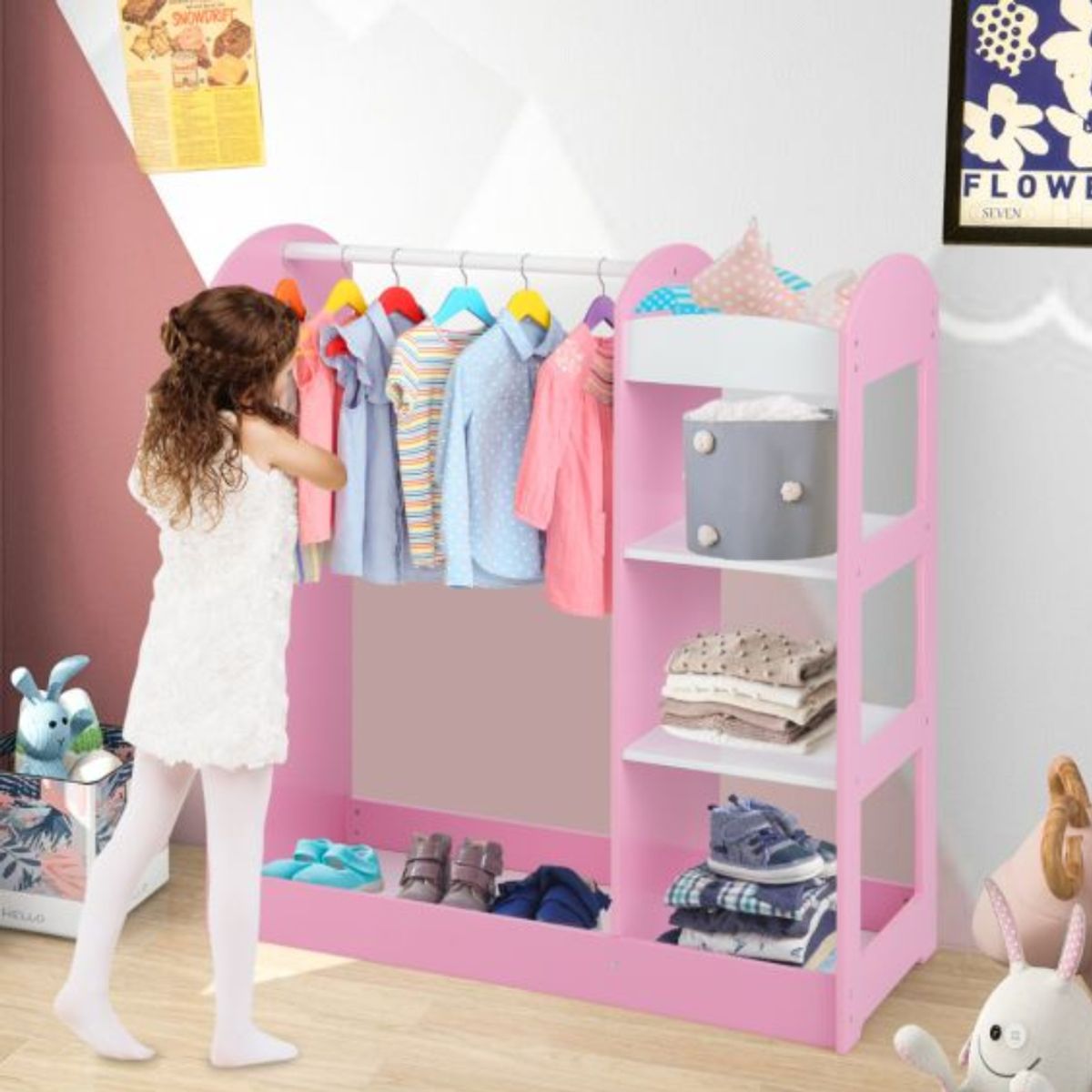 GENERICO - Estante de Vestir Organizador Infantil Daisuke Rosa