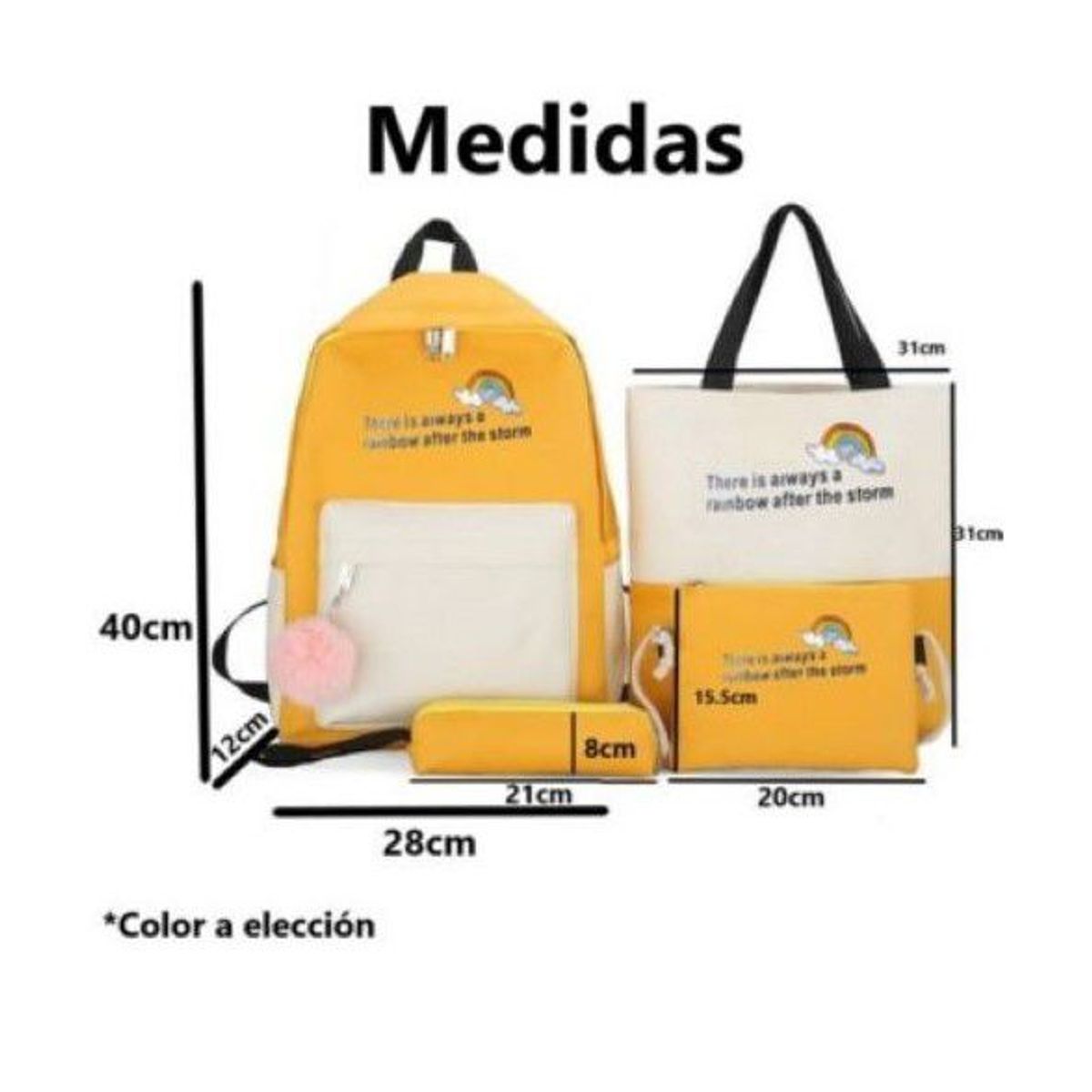 GENERICO - Mochila kit 4 en 1 con pompón