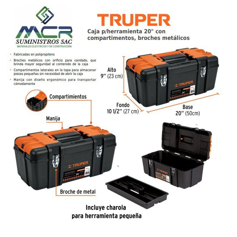TRUPER - Caja para herramienta 20 PULG compartimient broches metálicO