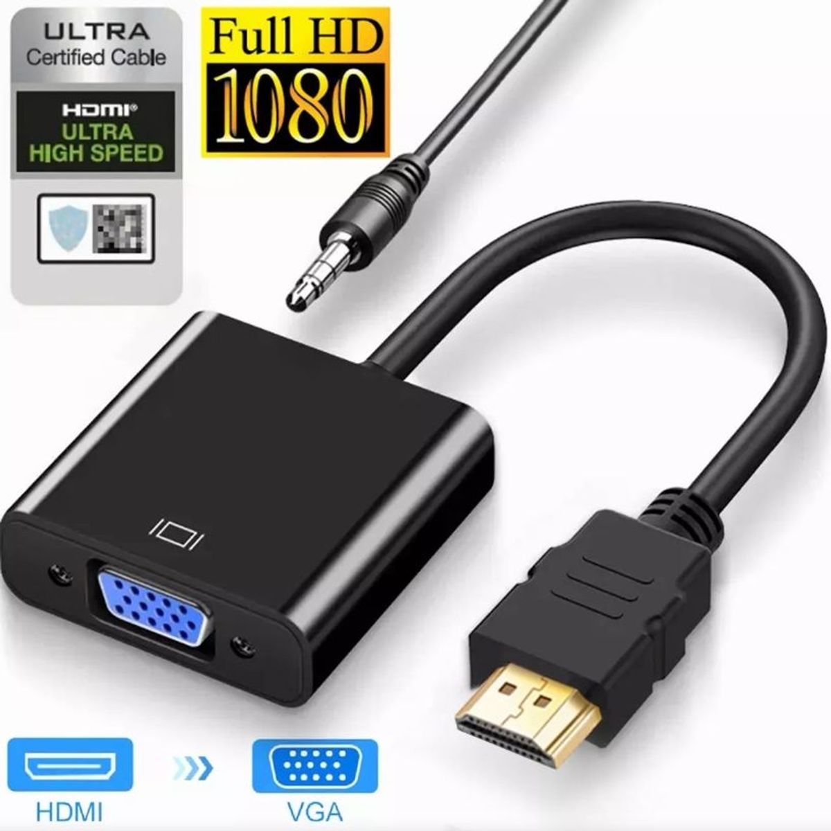 GENERICO - Cable Adaptador Convertidor Hdmi A Vga + Cable 35mm