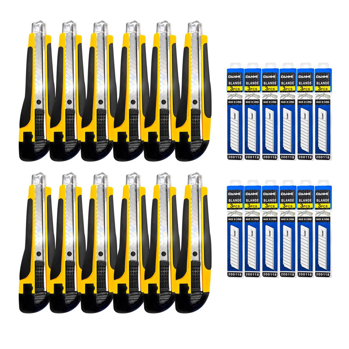 SM - PACK DE 12 CUCHILLAS CUTTER 6'' + 3 HOJAS DE REPUESTO 18MM