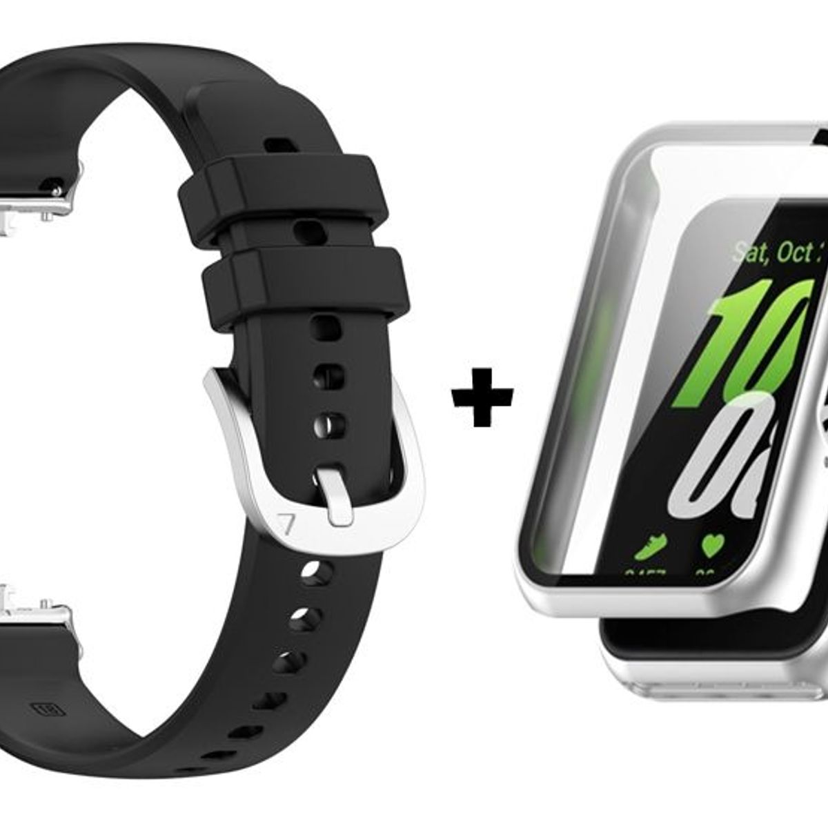 GENERICO - Correa de Silicona Negro + Case Bumper Plata para Samsung Galaxy Fit 3