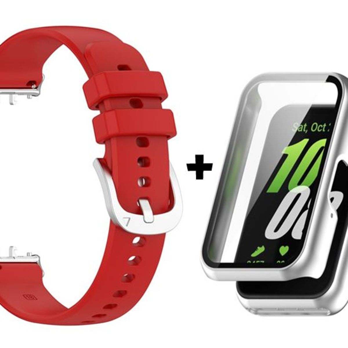 GENERICO - Correa de Silicona Rojo + Case Bumper Plata para Samsung Galaxy Fit 3