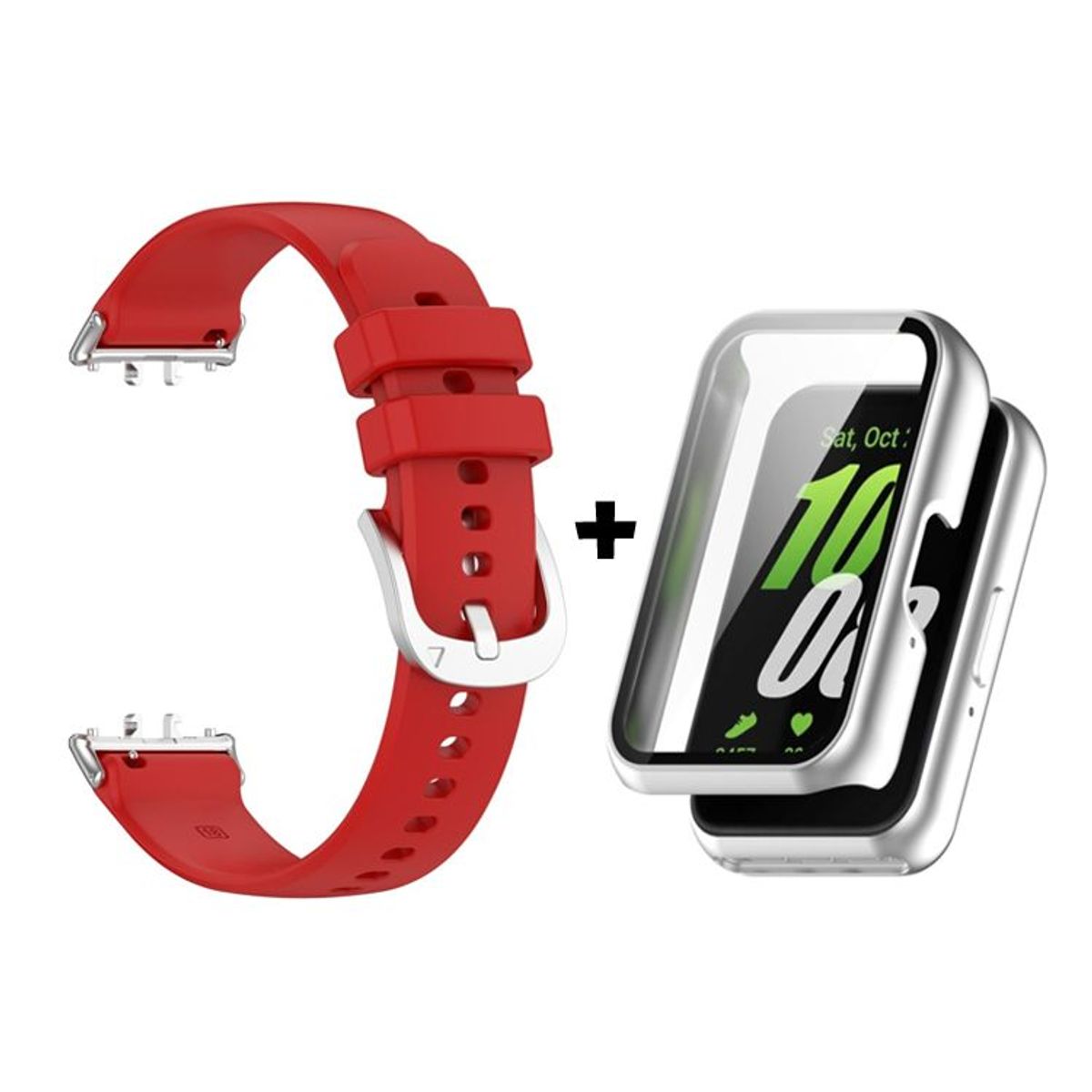 GENERICO - Correa de Silicona Rojo + Case Bumper Plata para Samsung Galaxy Fit 3