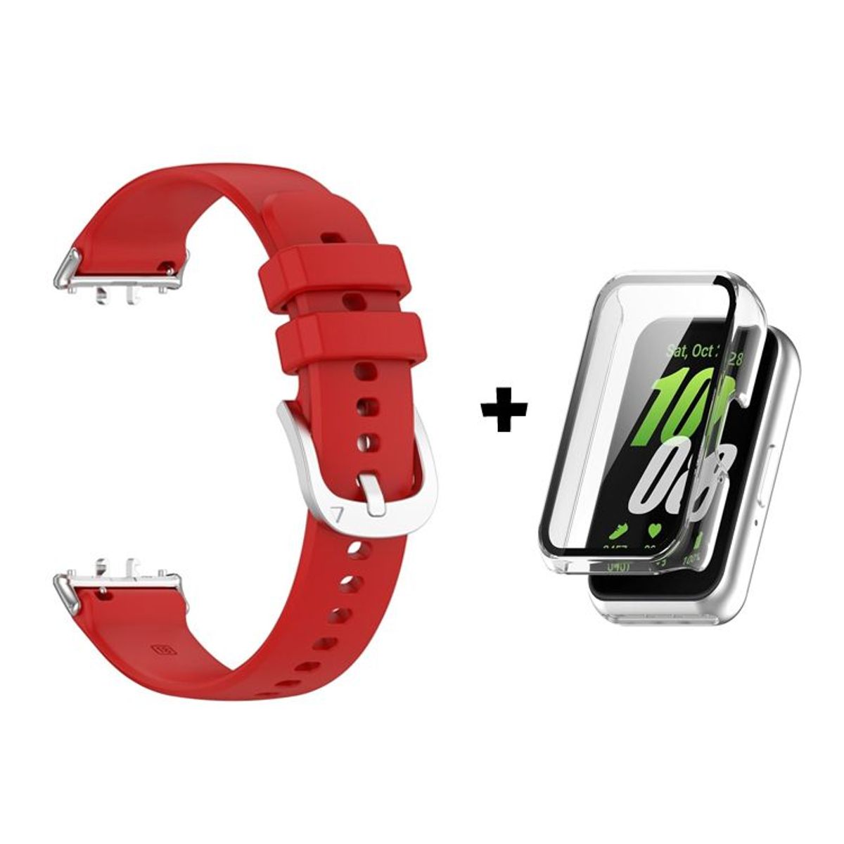 GENERICO - Correa de Silicona Rojo + Case Bumper Clear para Samsung Galaxy Fit 3
