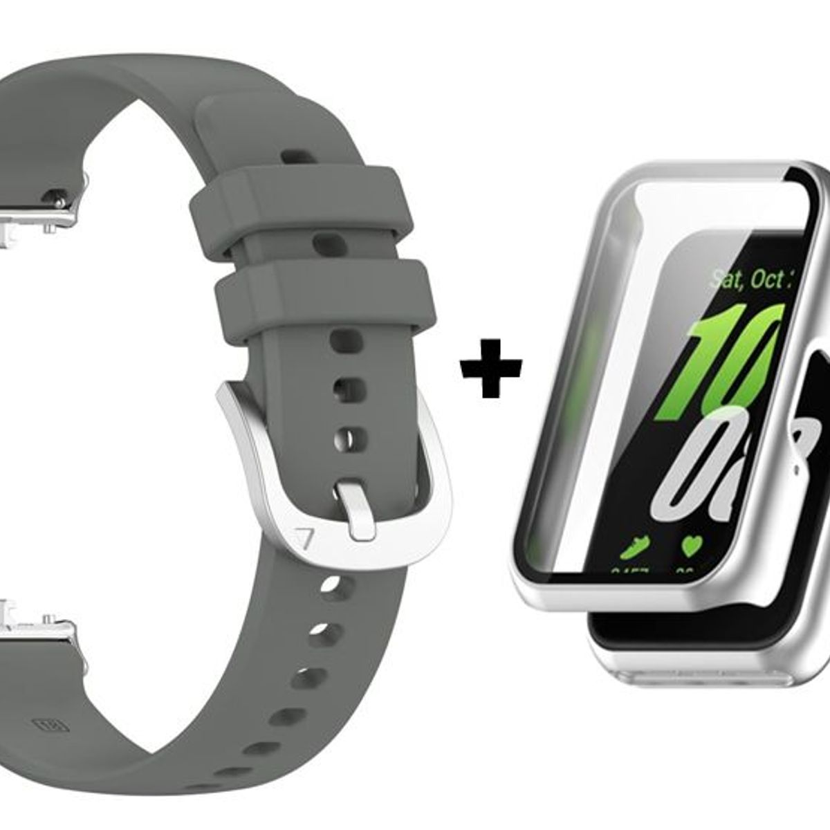 GENERICO - Correa de Silicona Gris + Case Bumper Plata para Samsung Galaxy Fit 3