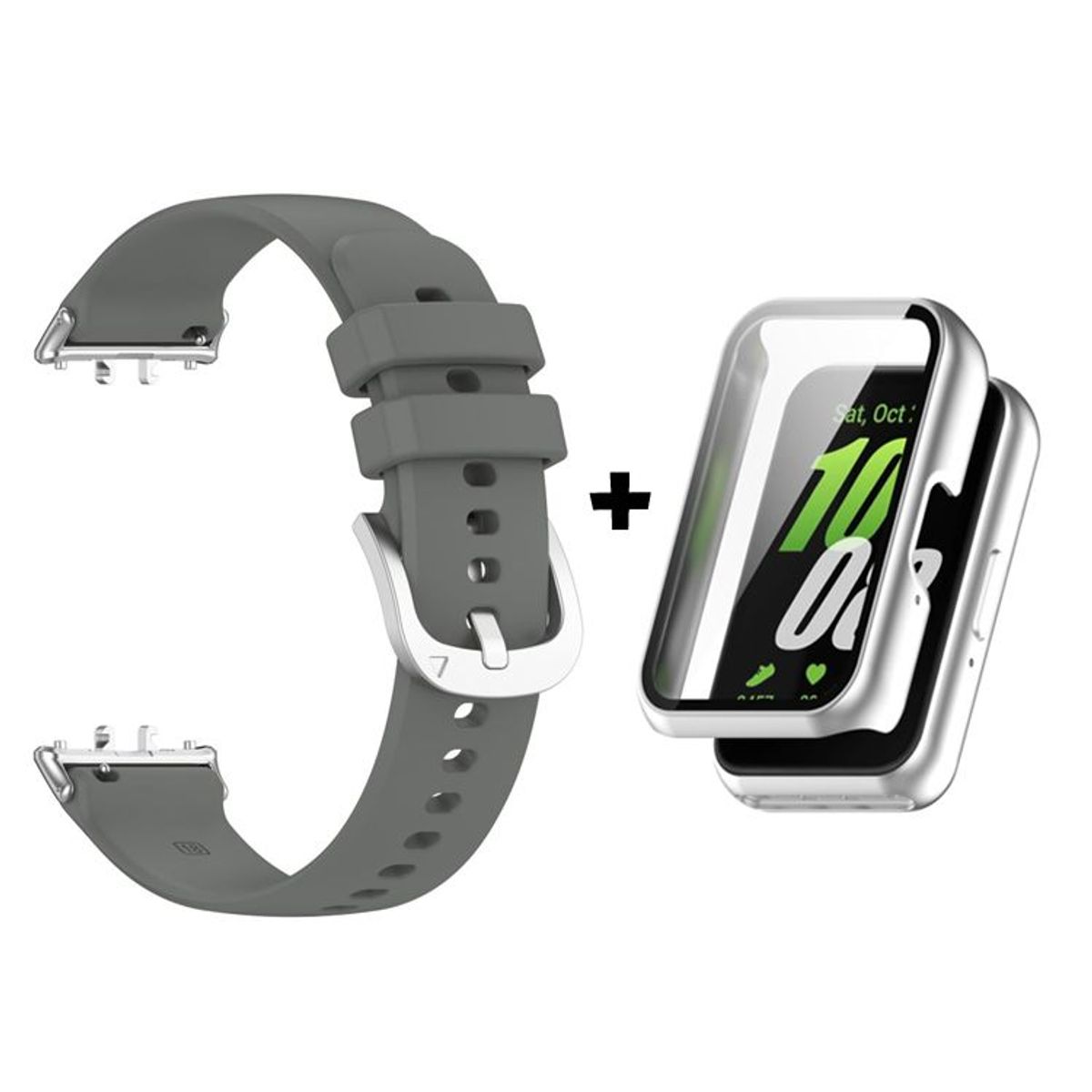 GENERICO - Correa de Silicona Gris + Case Bumper Plata para Samsung Galaxy Fit 3