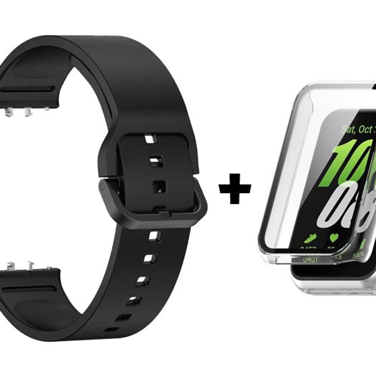 GENERICO - Correa de Silicona Negro + Case Bumper Clear para Samsung Galaxy Fit 3