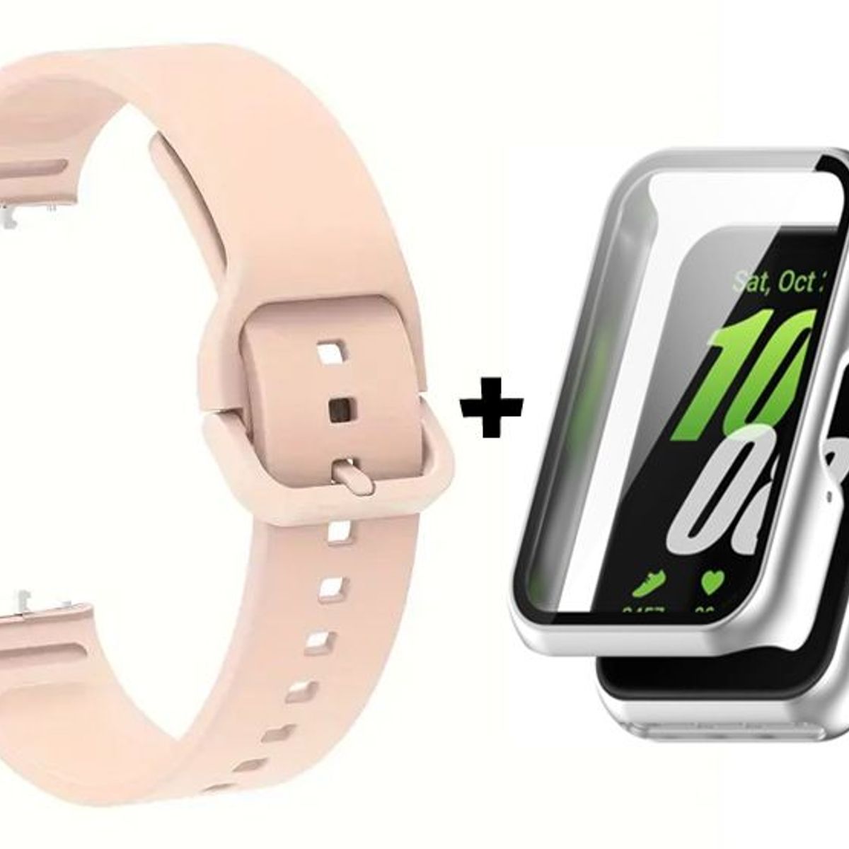 GENERICO - Correa de Silicona Nude + Case Bumper Plata para Samsung Galaxy Fit 3