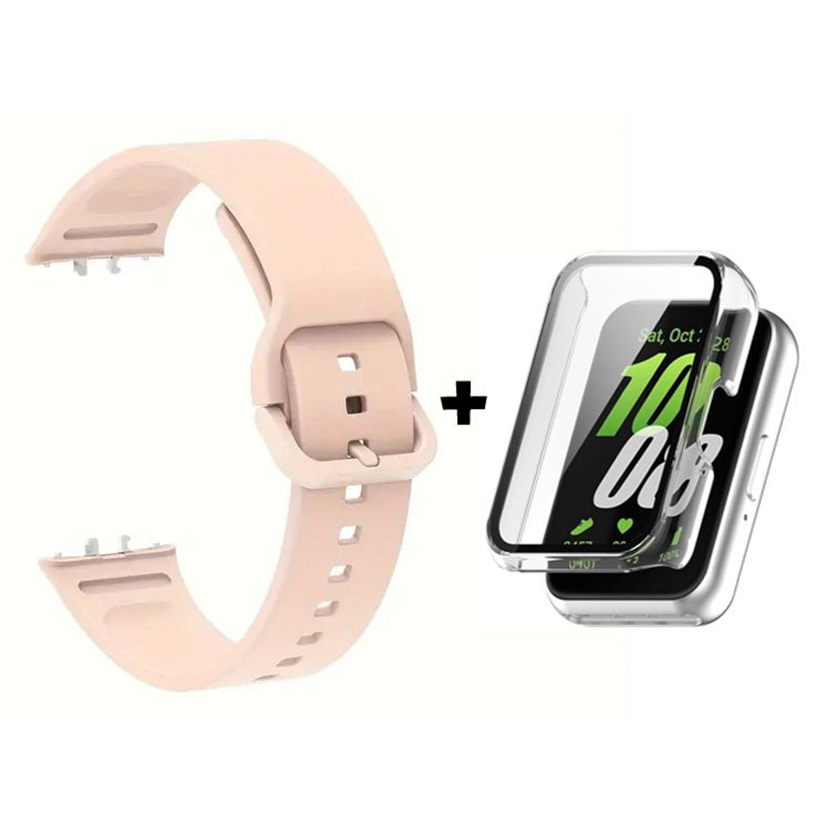 GENERICO - Correa de Silicona Nude + Case Bumper Clear para Samsung Galaxy Fit 3