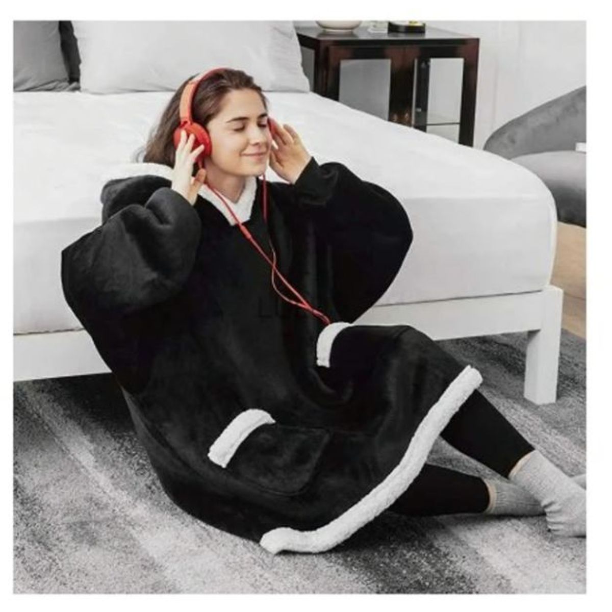 GENERICO - Ultra polera de felpa con capucha plush NEGR0