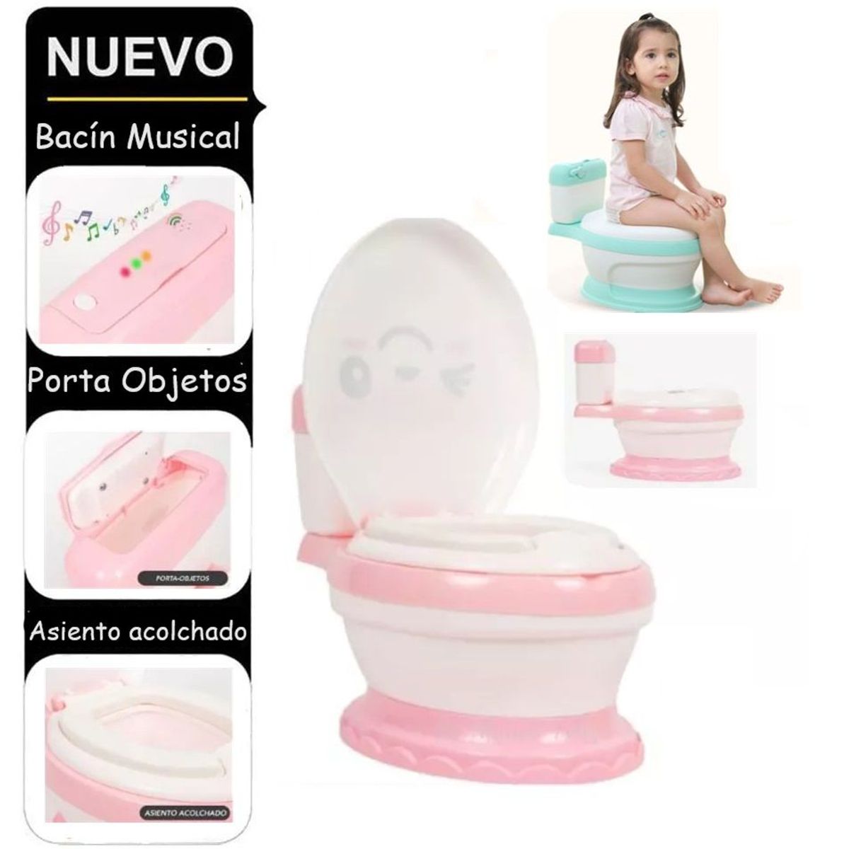 GENERICO - Bacín Musical con Asiento de Esponja Suave Ergonómico Rosa