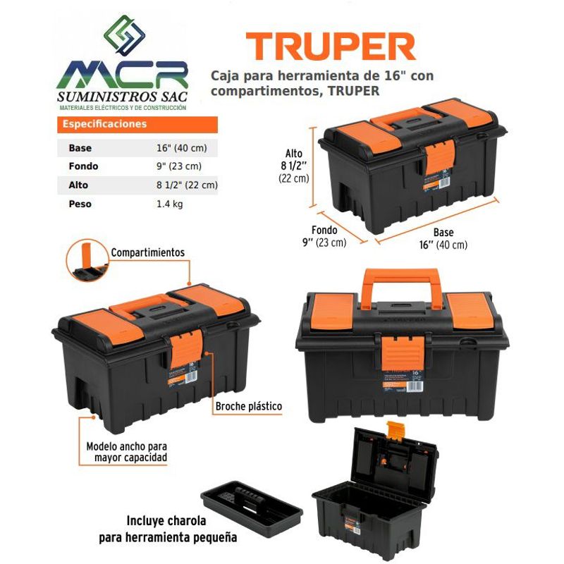 TRUPER - Caja para herramienta de 16 PULG con compartimentos Truper