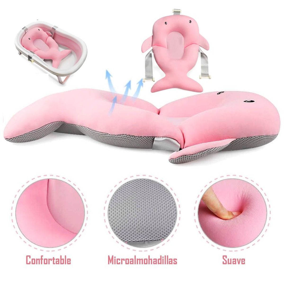 GENERICO - Cojín Delfín  para tina de Baño diseño ergonómico