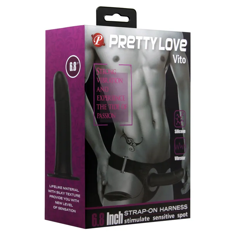 PRETTY LOVE - Funda Pene Extensora Vibrador + Arnes Dildo Silicona 17,3 cm Ø 4.1 cm