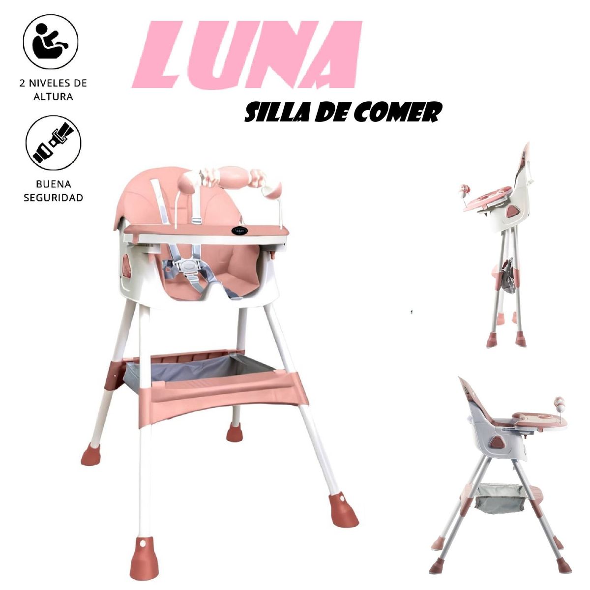 GENERICO - Silla de Comer Plegable Bandeja Didactica Luna- Rosa