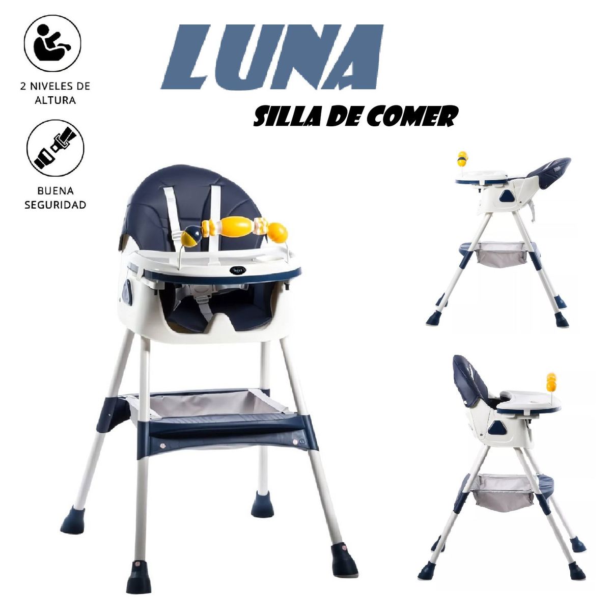 GENERICO - Silla de Comer Plegable Bandeja Didactica Luna- Azul