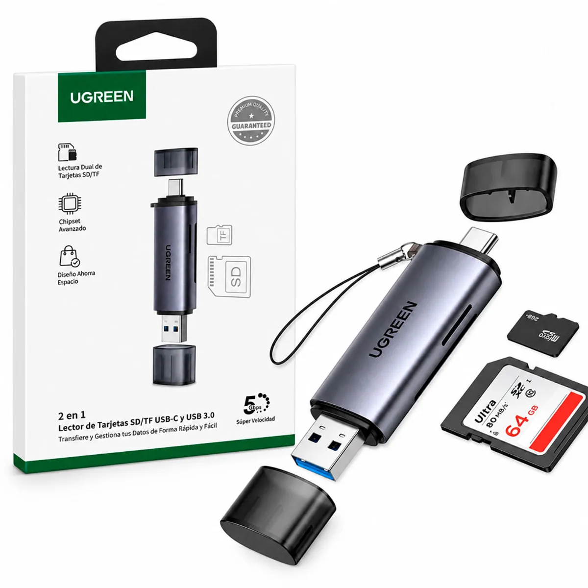 Lector Ugreen de Tarjeta Memoria  y Micro SD, marca UGREEN - Foto Principal