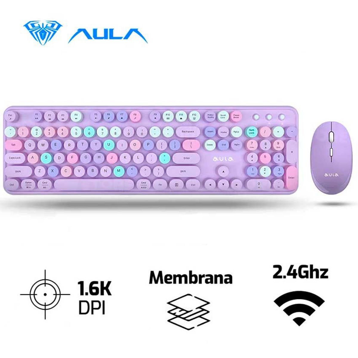 AULA - Combo Aula AC306 Ingles Inalámbrico TECLADO + MOUSE Morado