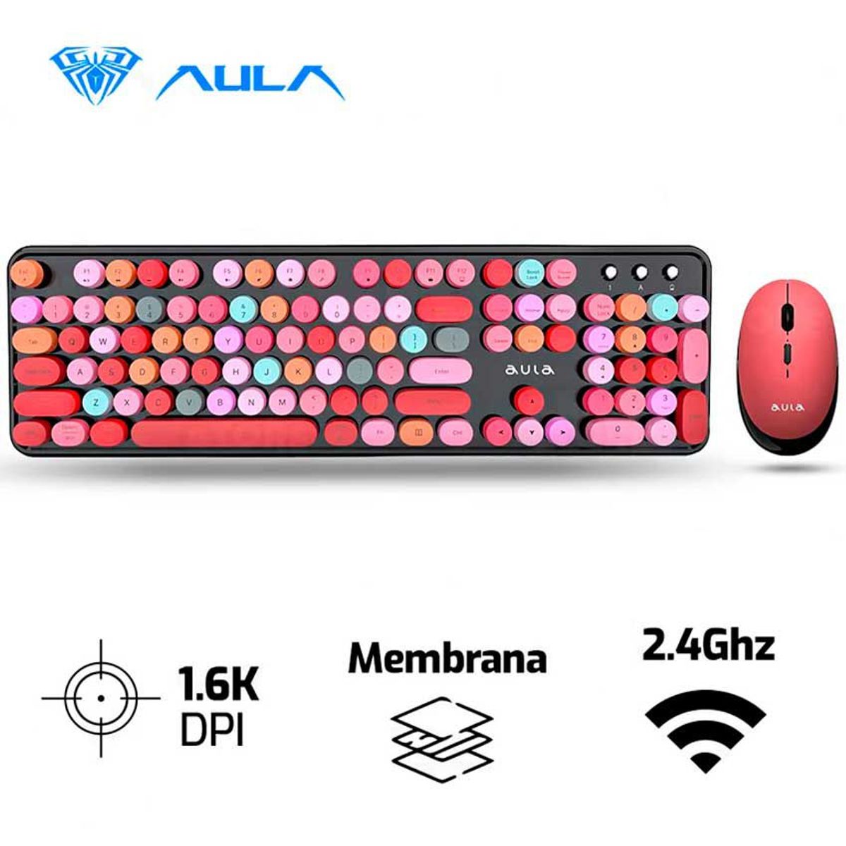 AULA - Combo Aula AC306 Ingles Inalámbrico TECLADO + MOUSE Rojo