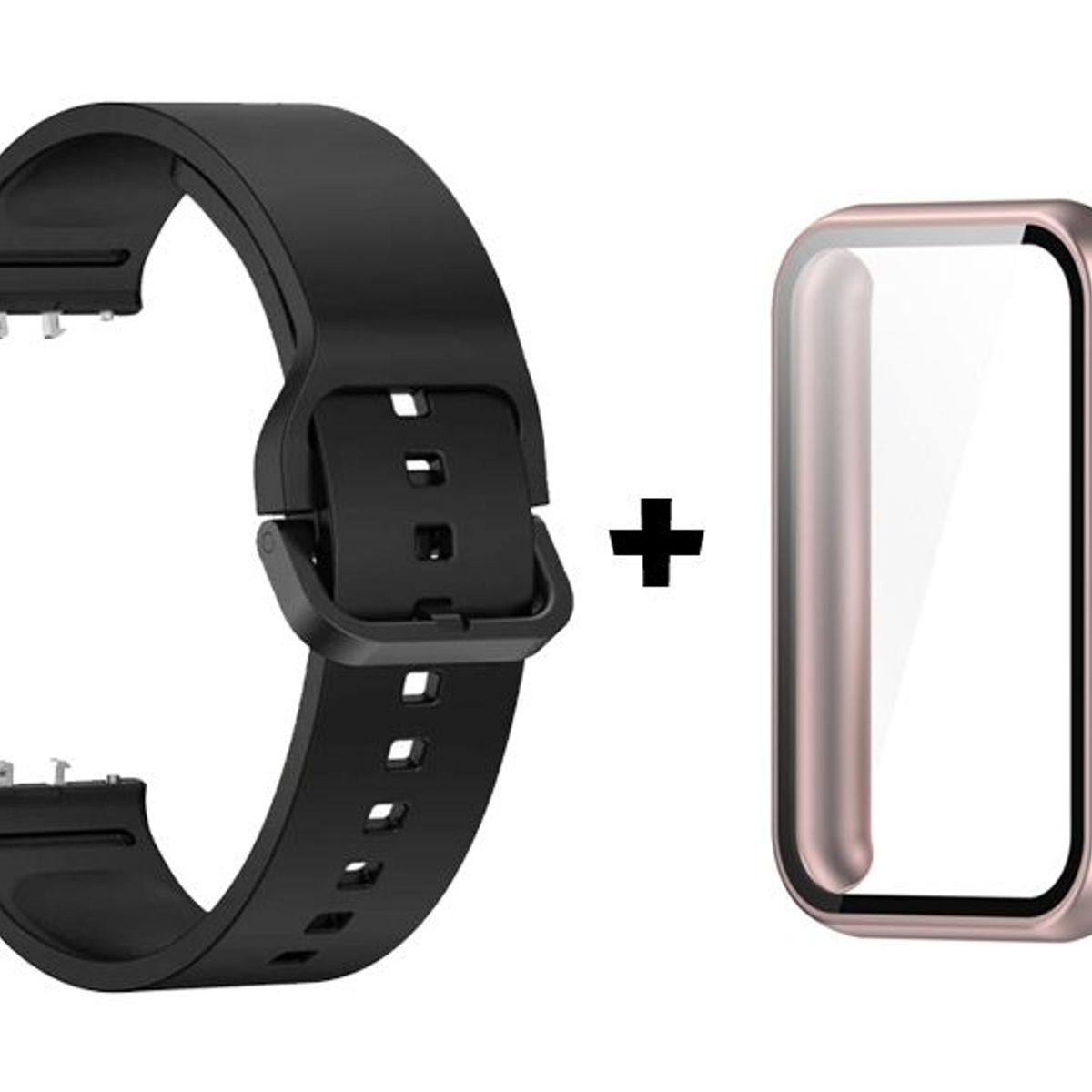 GENERICO - Correa de Silicona Negro + Case Bumper Rosa Gold para Samsung Galaxy Fit 3