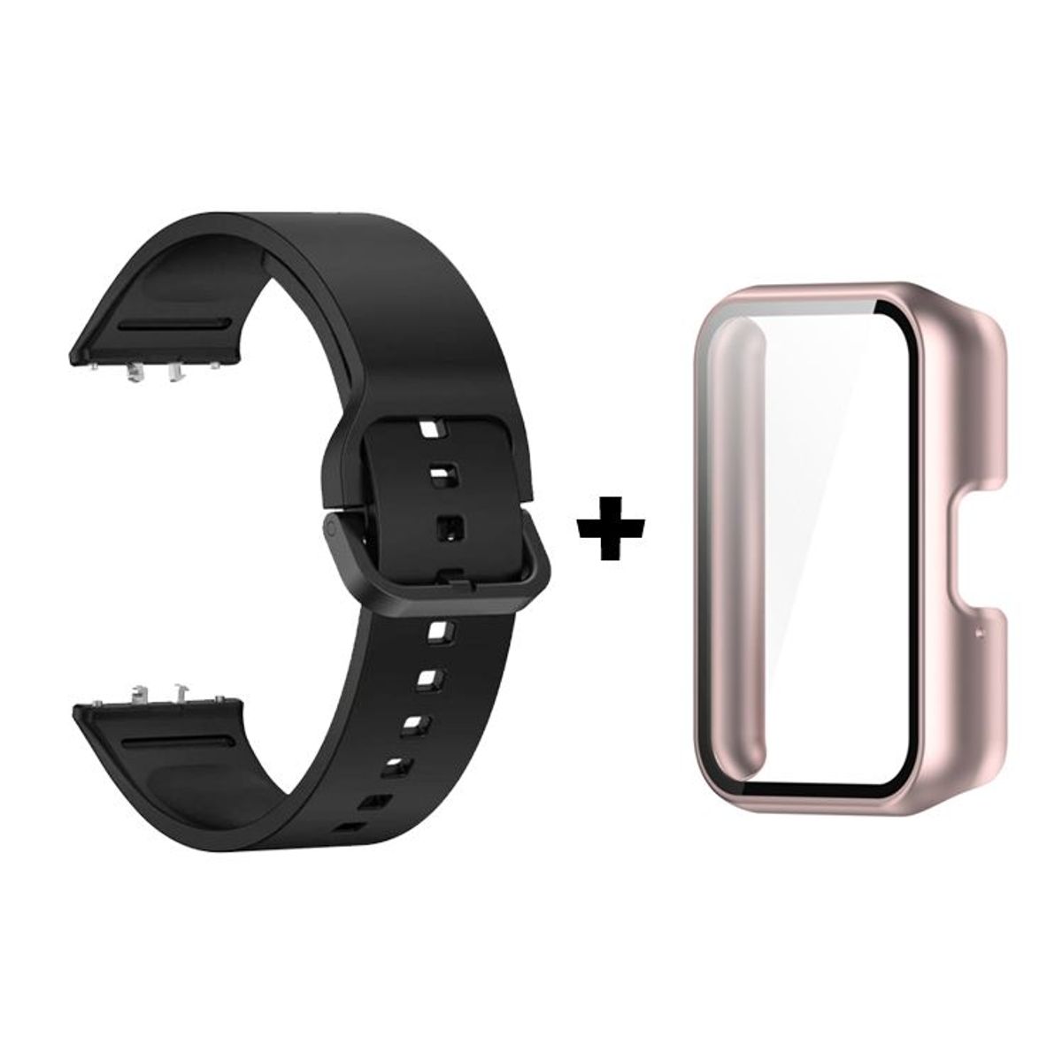 GENERICO - Correa de Silicona Negro + Case Bumper Rosa Gold para Samsung Galaxy Fit 3