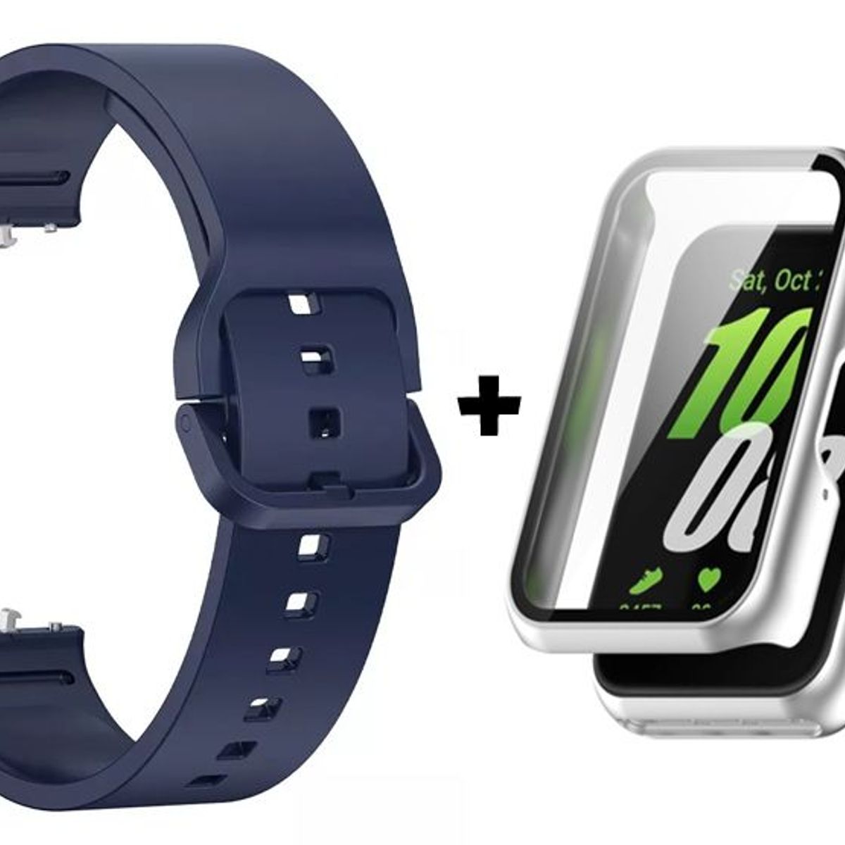 GENERICO - Correa de Silicona Azul + Case Bumper Plata para Samsung Galaxy Fit 3