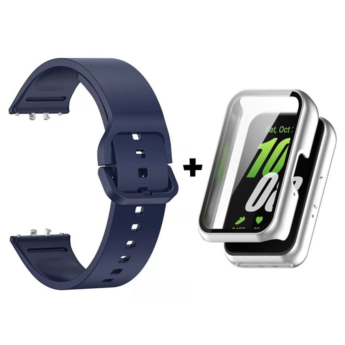 GENERICO - Correa de Silicona Azul + Case Bumper Plata para Samsung Galaxy Fit 3