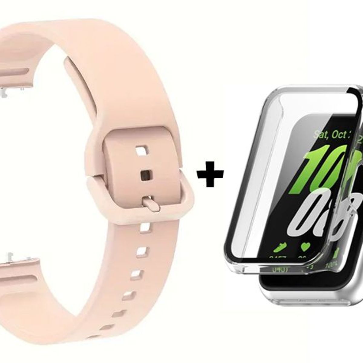 GENERICO - Correa de Silicona Nude + Case Bumper Clear para Samsung Galaxy Fit 3