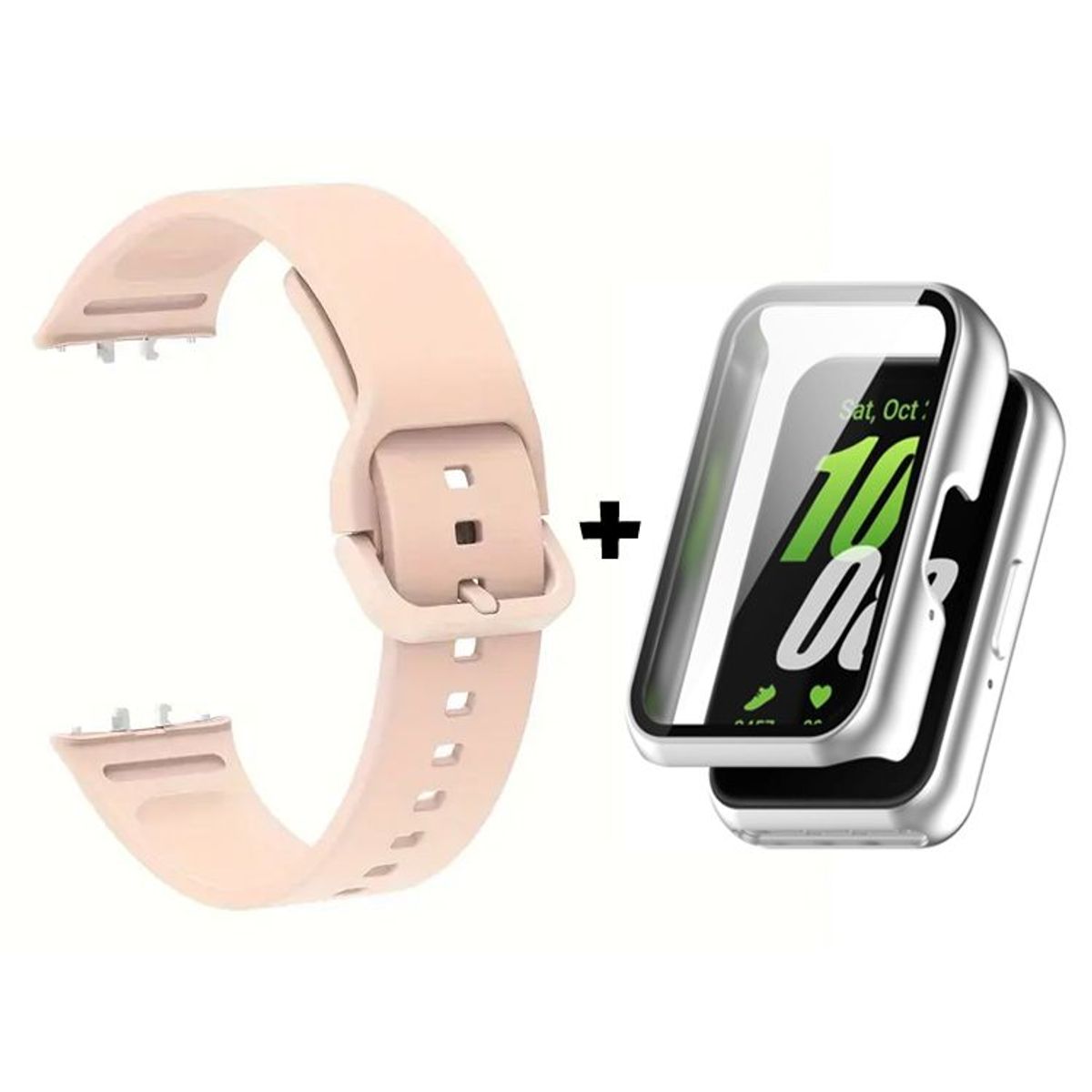 GENERICO - Correa de Silicona Nude + Case Bumper Plata para Samsung Galaxy Fit 3