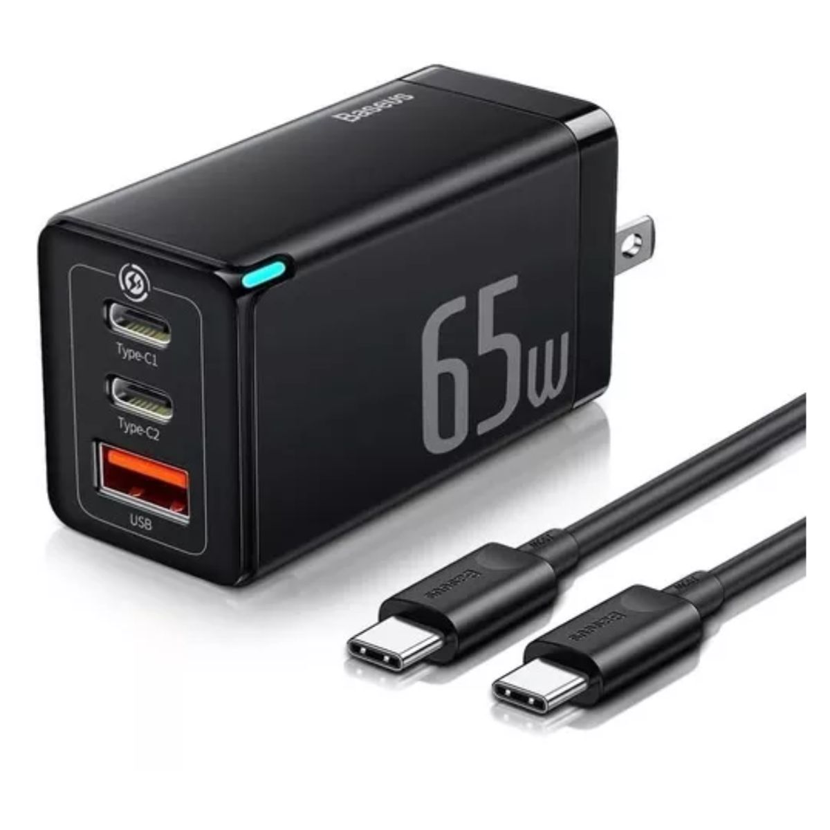 BASEUS - Cargador Rápido Baseus GaN5 Pro 65W con 2 puertos Tipo-C USB - Blanco