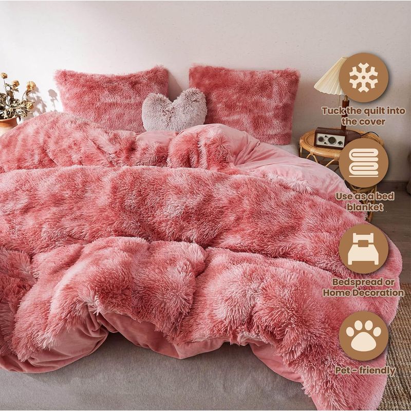 GENERICO - EDREDÓN PIEL DE OSO DOS PLAZAS  + 2 FUNDAS DE ALMOHADA PALO ROSA