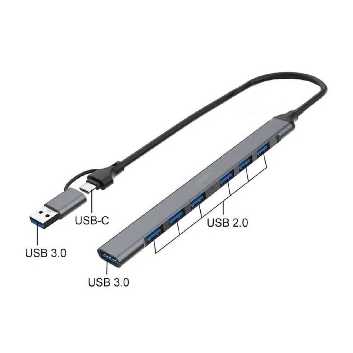 GENERICO - HUB Conector Dual 7 Puertos USB 3.0 de ALUMINIO Windows