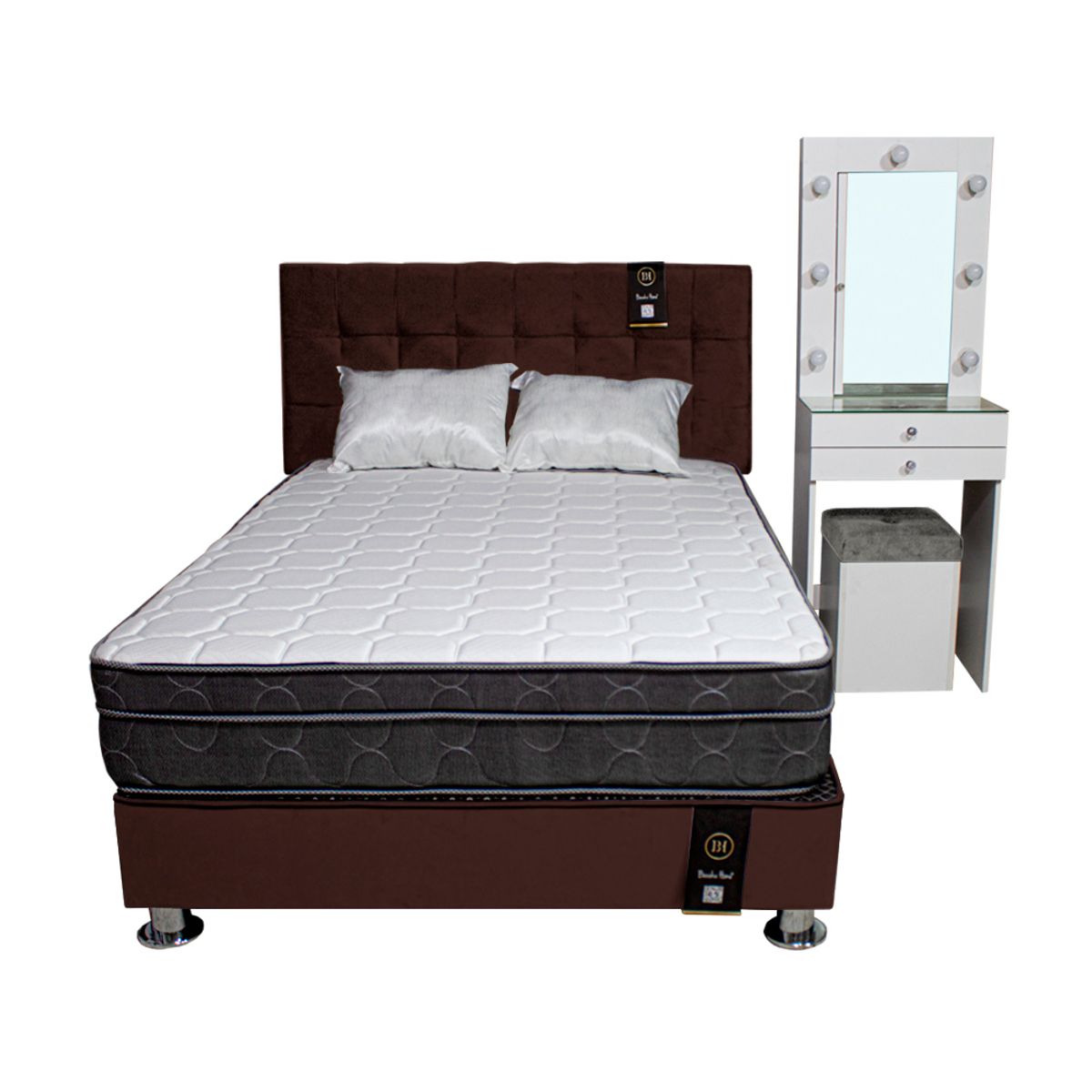 BARAKA HOME - Dormitorio Coquette 1.5 Plz + Cabecera + Tocador + Puff - Chocolate
