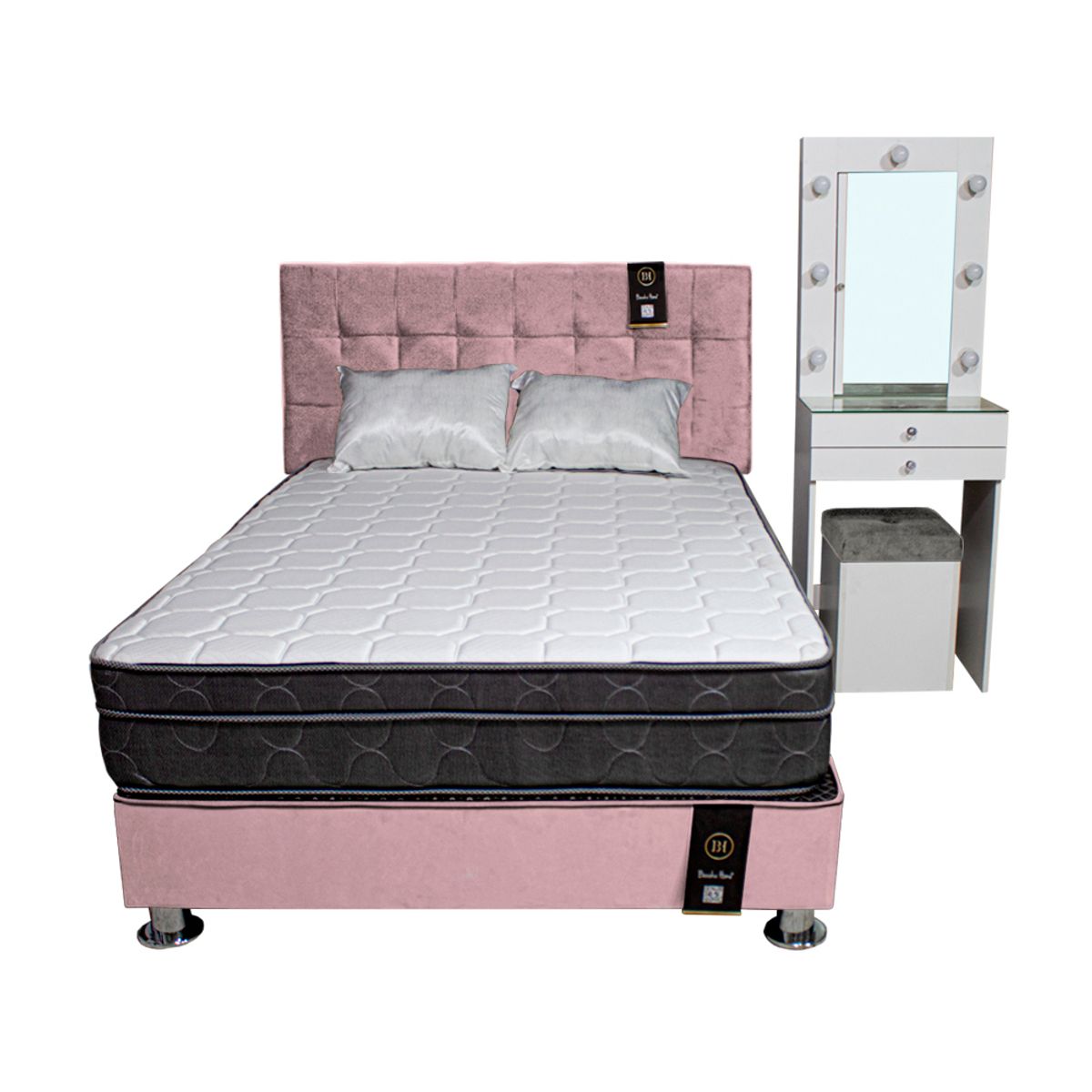 BARAKA HOME - Dormitorio Coquette 1.5 Plz + Cabecera + Tocador + Puff - Rosado