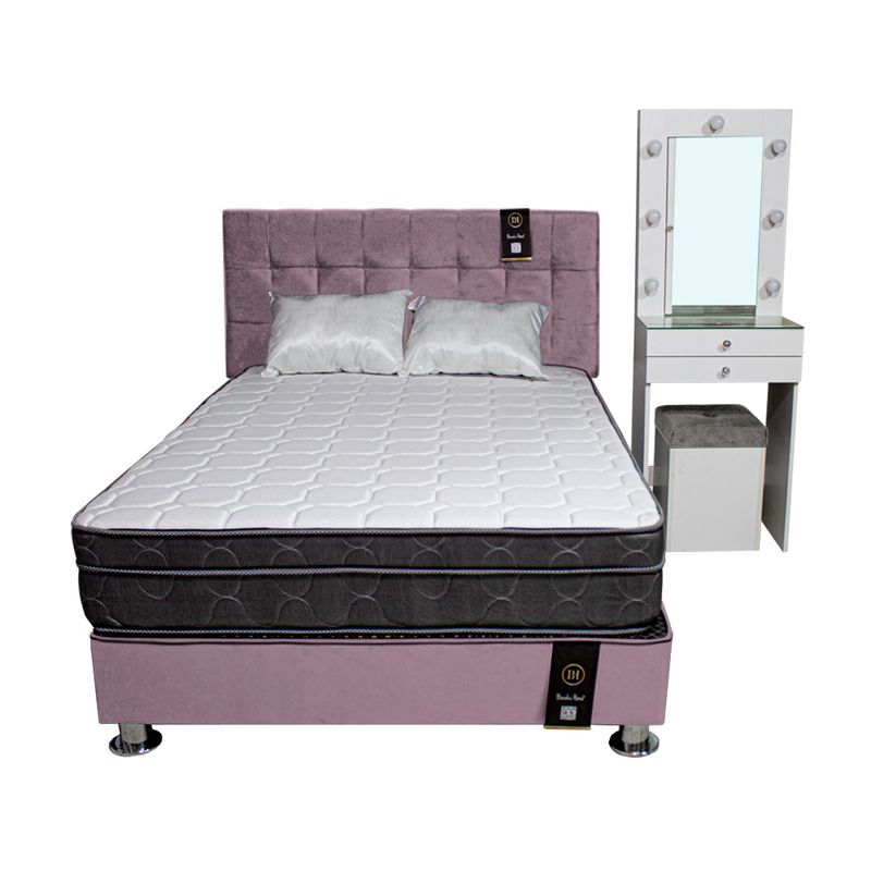 BARAKA HOME - Dormitorio Coquette 1.5 Plz + Cabecera + Tocador + Puff - Lila